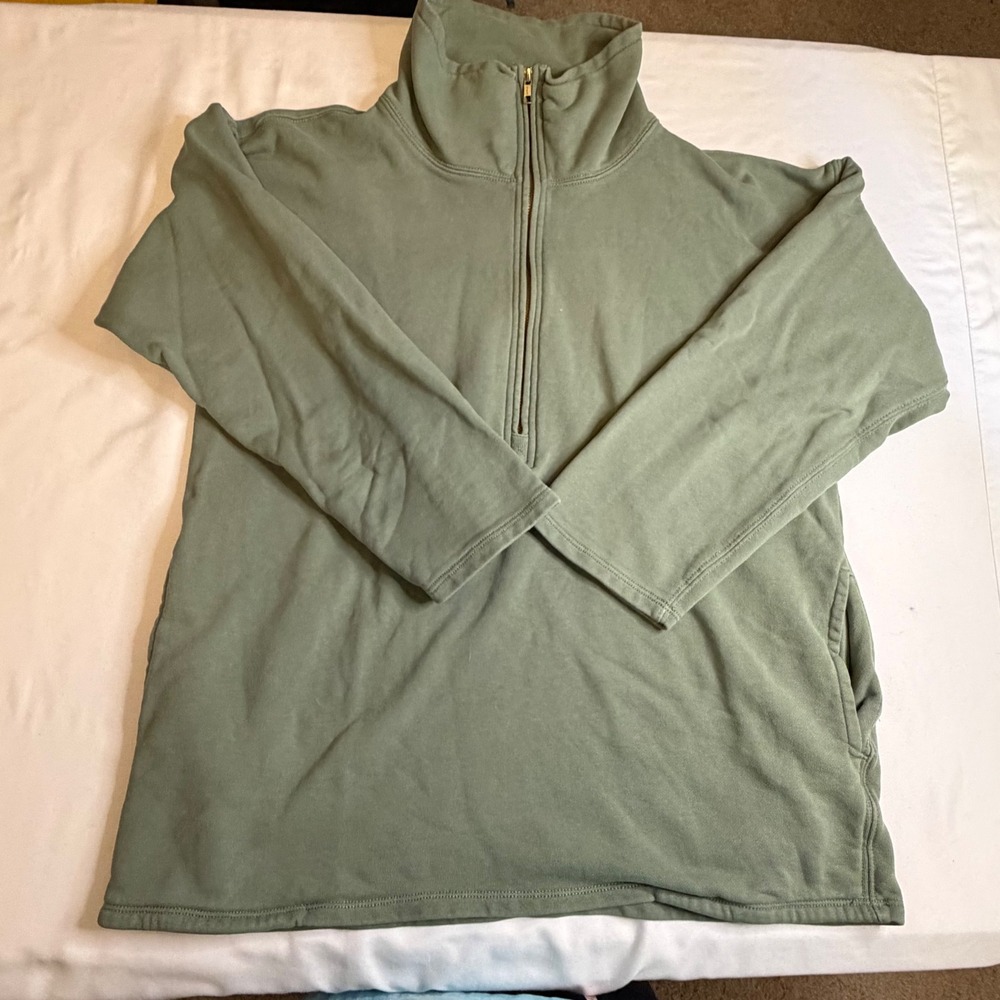 J.Crew Womens Sage Green Quarter Zip French Terry Cotton Sweatshirt S Casual